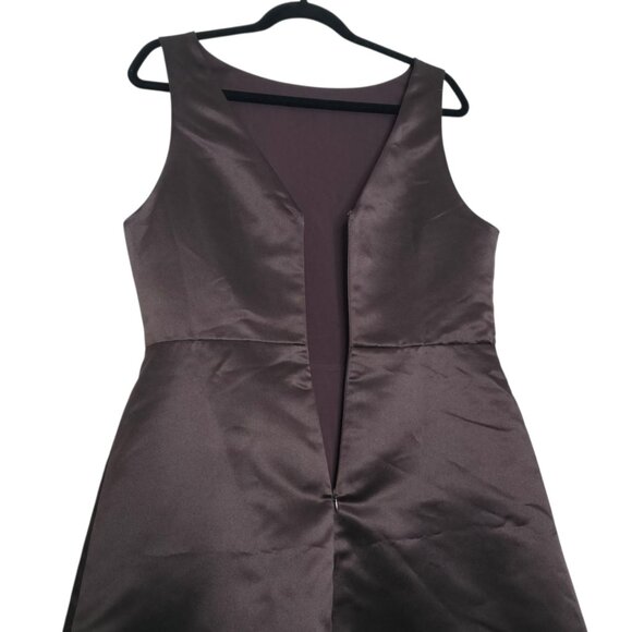 Reformation Zenni Mole‎ Brown Satin Mini Dress Jewel Neck A-Line Size 10 - Picture 8 of 11